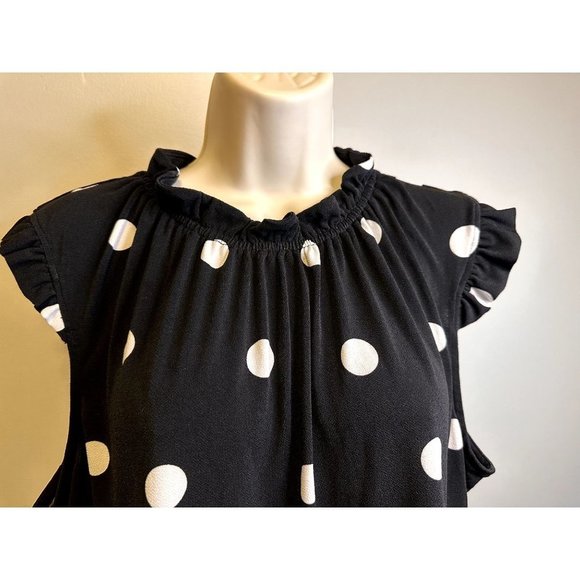 Adrianna Papell Black polka dot Stretch Ruffled Career Tank Shell, Size XL, EUC - Picture 6 of 12